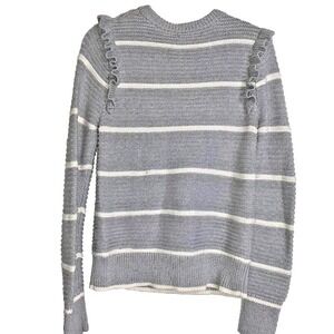 Banana Republic Women's Gray & White Striped Sweater Medium Ruffle Shoulder Knit